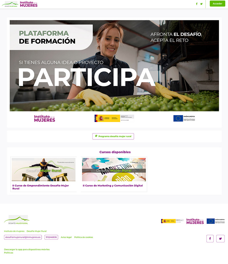 Imagen de la web de la plataforma de formación de Desafío Mujer Rural