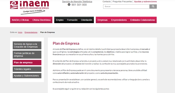 Imagen de la web del Instituto Aragonés de Empleo (INAEM)