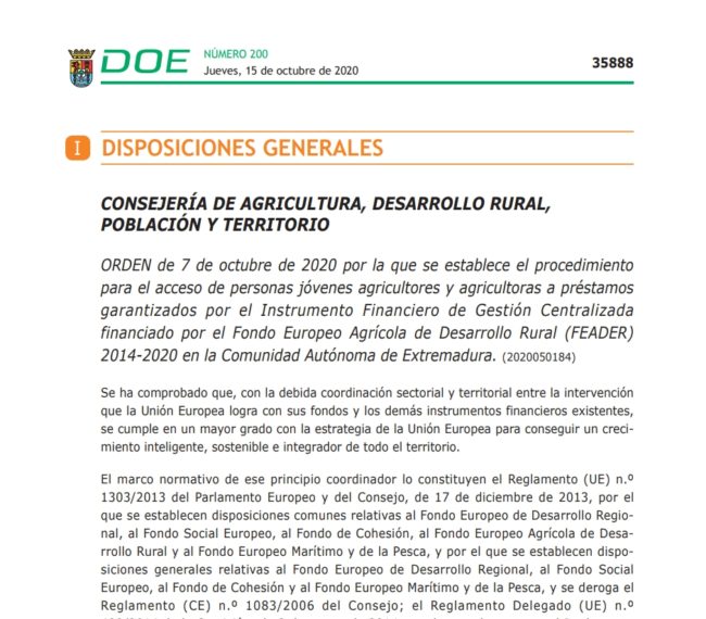 Imagen de una Orden en el Diario Oficial de Extremadura