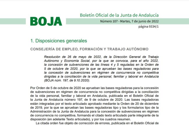 Imagen del Boletín Oficial de la Junta de Andalucía